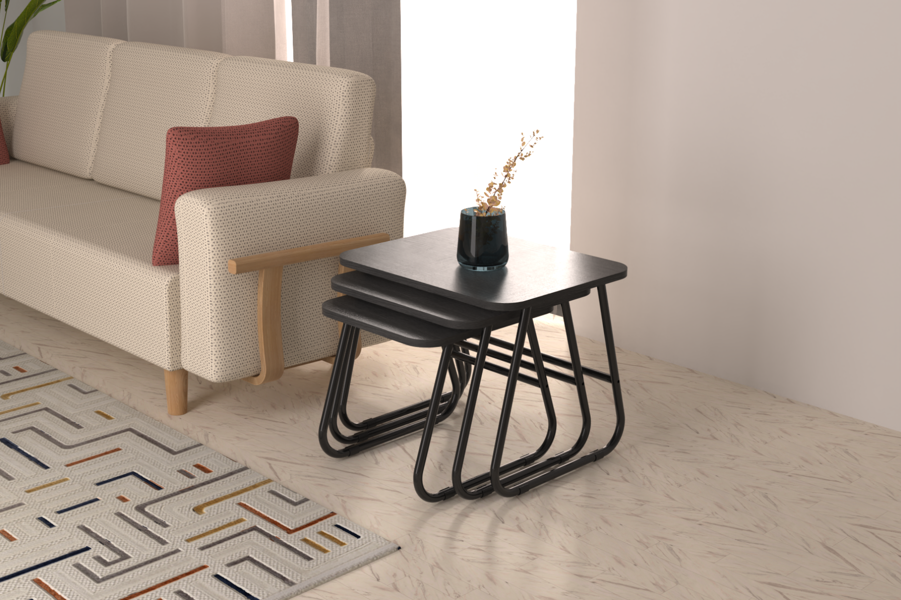 zigana-zigon-ideasoft1 Zigana Çok Amaçlı Siyah Metal Ayak 3'lü Zigon Sehpa Siyah - Görsel 1