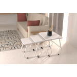 Zigana Çok Amaçlı Beyaz Metal Ayak 3'lü Zigon Sehpa Beyaz - Görsel 2