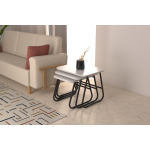 Zigana Çok Amaçlı Siyah Metal Ayak 3'lü Zigon Sehpa Beyaz