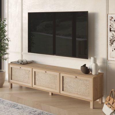 Dune Tv Ünitesi Sehpası Ahşap Ayaklı 3 Ahşap Jüt Kapaklı 180cm DN2-SJ