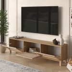 Dune Tv Ünitesi Sehpası Ahşap Ayaklı 3 Ahşap Jüt Kapaklı 180cm DN2-SJ - Görsel 4