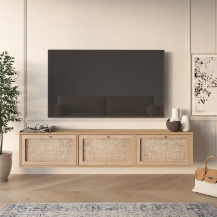 Dune Tv Ünitesi Sehpası Duvara Monte 3 Ahşap Jüt Kapaklı 180cm DN1-SJ