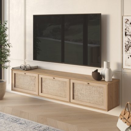 Dune Tv Ünitesi Sehpası Duvara Monte 3 Ahşap Jüt Kapaklı 180cm DN1-SJ