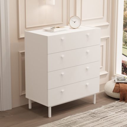 Luke Geniş Şifonyer 4 Çekmeceli Ahşap Ayaklı Beyaz LK6-W
