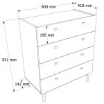 Luke Geniş Şifonyer 4 Çekmeceli Ahşap Ayaklı Beyaz LK6-W - Görsel 8