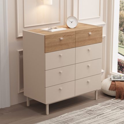 Luke Geniş Şifonyer 8 Çekmeceli Ahşap Ayaklı Kumsal-Sepet LK7-CS