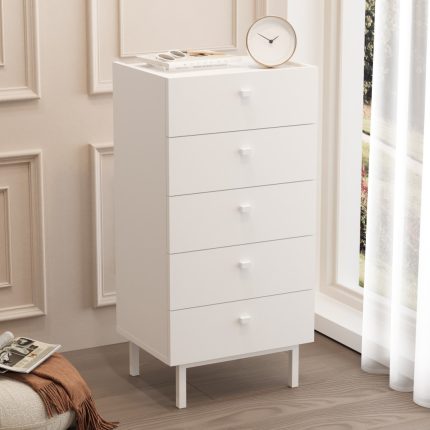 Luke Şifonyer 5 Çekmeceli Ahşap Ayaklı Beyaz LK4-W