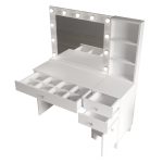 Monroe Makyaj Masası 3 Çekmecel Kapaklı Düzenleyici Hollywood Led Işıklı Raflı Beyaz MO6-W - Görsel 6