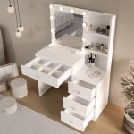 Monroe Makyaj Masası 4 Çekmeceli Düzenleyici Hollywood Led Işıklı Raflı Beyaz MO2-W - Görsel 11