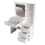 Monroe Makyaj Masası 4 Çekmeceli Düzenleyici Hollywood Led Işıklı Raflı Beyaz MO2-W - Görsel 6