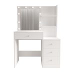 Monroe Makyaj Masası 4 Çekmeceli Düzenleyici Hollywood Led Işıklı Raflı Beyaz MO2-W - Görsel 13