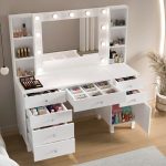 Monroe Makyaj Masası 7 Çekmece Kapaklı Düzenleyici Hollywood Led Işıklı Raflı Beyaz MO5-W - Görsel 4