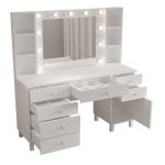 Monroe Makyaj Masası 7 Çekmece Kapaklı Düzenleyici Hollywood Led Işıklı Raflı Beyaz MO5-W - Görsel 11