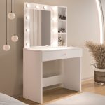 Monroe Makyaj Masası Çekmeceli Düzenleyici Hollywood Led Işıklı Raflı Beyaz MO3-W - Görsel 8