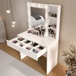 Monroe Makyaj Masası Çekmeceli Düzenleyici Hollywood Led Işıklı Raflı Beyaz MO3-W - Görsel 10