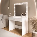 Monroe Makyaj Masası Çekmeceli Düzenleyici Hollywood Led Işıklı Raflı Beyaz MO4-W - Görsel 8