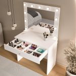 Monroe Makyaj Masası Çekmeceli Düzenleyici Hollywood Led Işıklı Raflı Beyaz MO4-W - Görsel 4