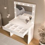 Monroe Makyaj Masası Çekmeceli Düzenleyici Hollywood Led Işıklı Raflı Beyaz MO4-W - Görsel 5