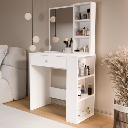 Monroe Makyaj Masası Çekmeceli Düzenleyici Raflı Beyaz MO1-W