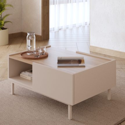 Sedra Orta Sehpa Ahşap Ayaklı Çekmeceli Raflı Kumsal-Sepet SD4-CS