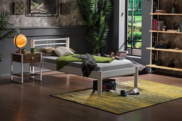 unimet-asos-s-tek-kisilik-ferforje-bey-49be- Asos-S Tek Kişilik Ferforje Beyaz Metal Karyola - Görsel 1