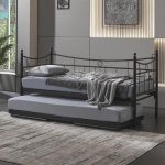 Daily Yavrulu Daybed-Çift Tek Kişilik Siyah Metal Karyola