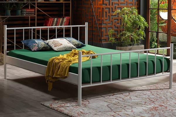 unimet-falez-cift-kisilik-ferforje-bey-94-da8 Falez Çift Kişilik Ferforje Beyaz Metal Karyola - Görsel 1