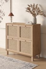 Dune Ayakkabılık Çok Amaçlı Dolap Ahşap Ayaklı Ahşap Jüt Kapaklı Sepet-Jüt DN4-SJ