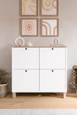 Nord Ayakkabılık Çok Amaçlı Dolap 4 Kapaklı Ahşap Ayaklı Sepet-Beyaz ND1-SW