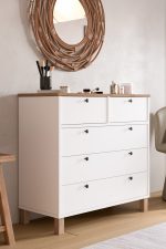 Nord Şifonyer 5 Çekmece Ahşap Ayaklı Sepet-Beyaz ND3-SW