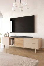 Sedra Tv Ünitesi Sehpası 2 Kapaklı 2 Geniş Çekmeceli Ahşap Ayaklı 180cm Kumsal-Sepet SD1-CS