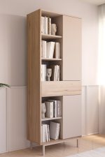 Sedra Kitaplık Raf Ahşap Ayaklı 189cm 2 Kapaklı Çekmeceli Kumsal-Sepet SD7-CS