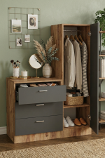 Nancy Aynalı Şifonyer Gardırop Çam-Antrasit CC6-AA