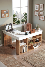 Tywin Kitaplık Raflı Çalışma Masası Çam-Beyaz CT5-AW