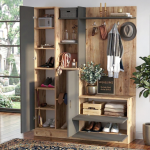 Wisdom Vestiyer Ayakkabılık Portmanto Aynalı Raf Çam-Antrasit DD5-AA