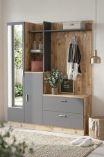 Wisdom Vestiyer Ayakkabılık Portmanto Aynalı Raf Çam-Antrasit DD5-AA