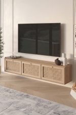 Dune Tv Ünitesi Sehpası Duvara Monte 3 Ahşap Jüt Kapaklı 180cm Sepet-Jüt DN1-SJ