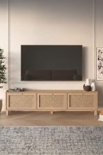 Dune Tv Ünitesi Sehpası Ahşap Ayaklı 3 Ahşap Jüt Kapaklı 180cm Sepet-Jüt DN2-SJ