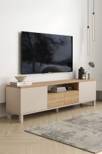 Mood Tv Ünitesi Sehpası 2 Kapaklı 2 Çekmeceli Ahşap Ayaklı 180cm Kumsal-Sepet MD1-CS