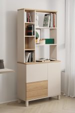 Mood Kitaplık Raf Ahşap Ayaklı 188cm 2 Kapaklı 2 Çekmeceli Kumsal-Sepet MD6-CS