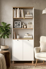 Nord Kitaplık Raf Ahşap Ayaklı 180cm Kapaklı Sepet-Beyaz-Jüt ND13-SW