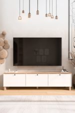 Nord Tv Ünitesi Sehpası 3 Kapaklı Ahşap Ayaklı 180cm Sepet-Beyaz ND6-SW