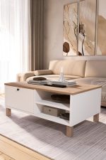 Nord Orta Sehpa Ahşap Ayaklı Kapaklı Sepet-Beyaz ND8-SW