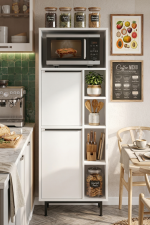 Ocean Mutfak Kiler Dolabı Mikrodalga 2 Kapaklı Raflı Metal Ayaklı Beyaz ON10A-W