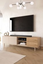 Sedra Tv Ünitesi Sehpası 2 Kapaklı 2 Çekmeceli Ahşap Ayaklı 180cm Kumsal-Sepet SD2-CS