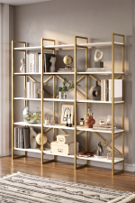 Voyage Gold Metal Kitaplık 5 Raflı Geniş 3 Bölme 175cm Beyaz VG6-W