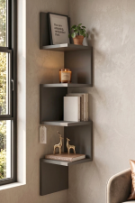Shelf R9 Köşe Duvar Rafı Modern Kitaplık Antrasit WL9-AN